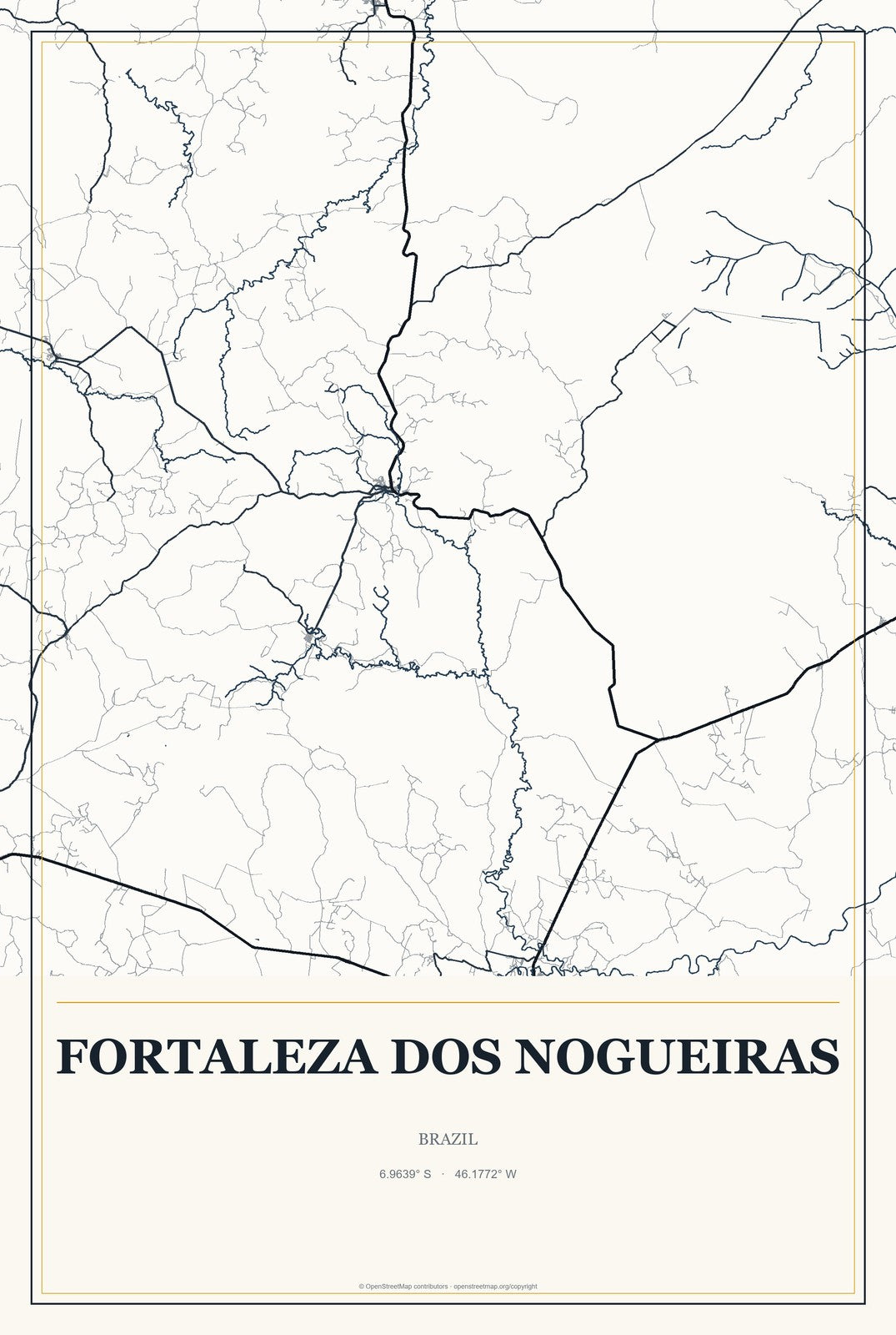 Fortaleza dos Nogueiras, Brazil City Map Aluminum Sign in Citrine Modern style