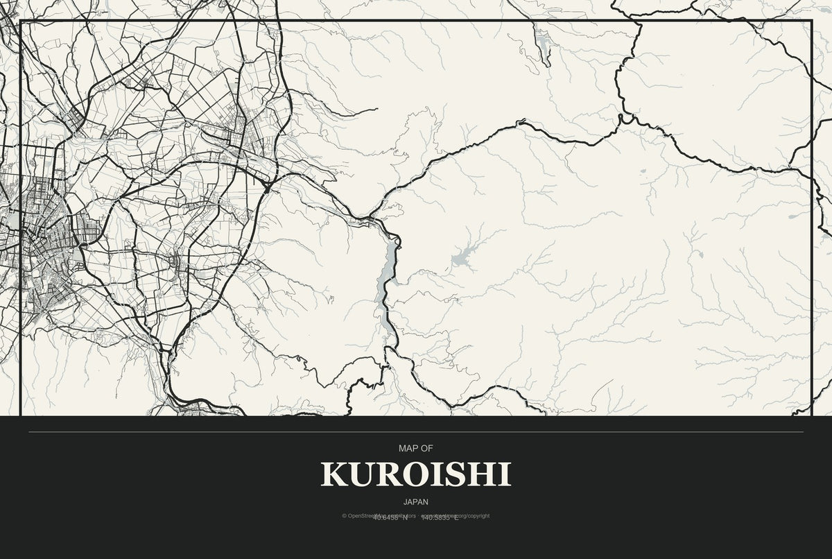 Kuroishi, Japan City Map Aluminum Sign in Museum Plaque style