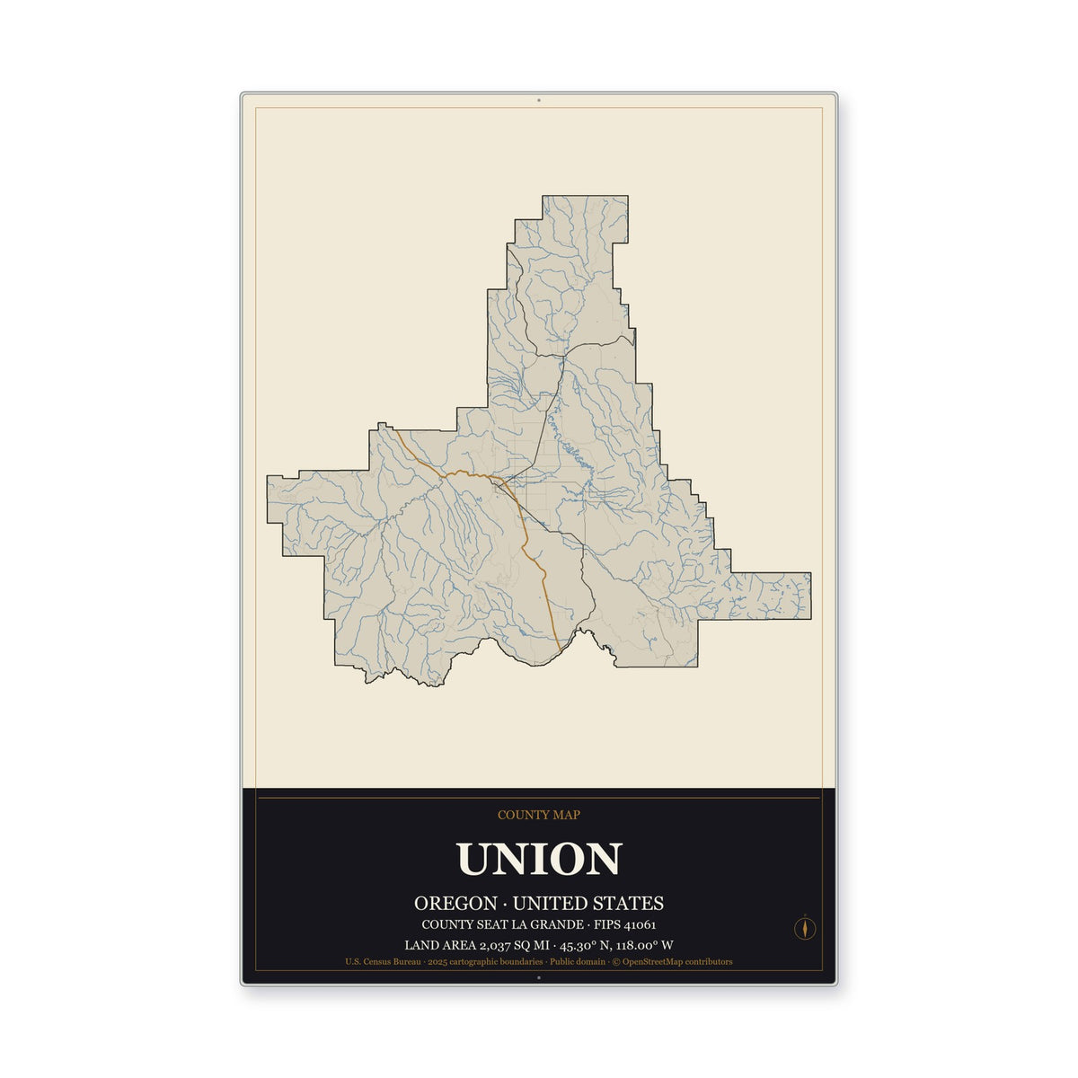 Union County, Oregon Map Aluminum Sign in Museum Plaque style
