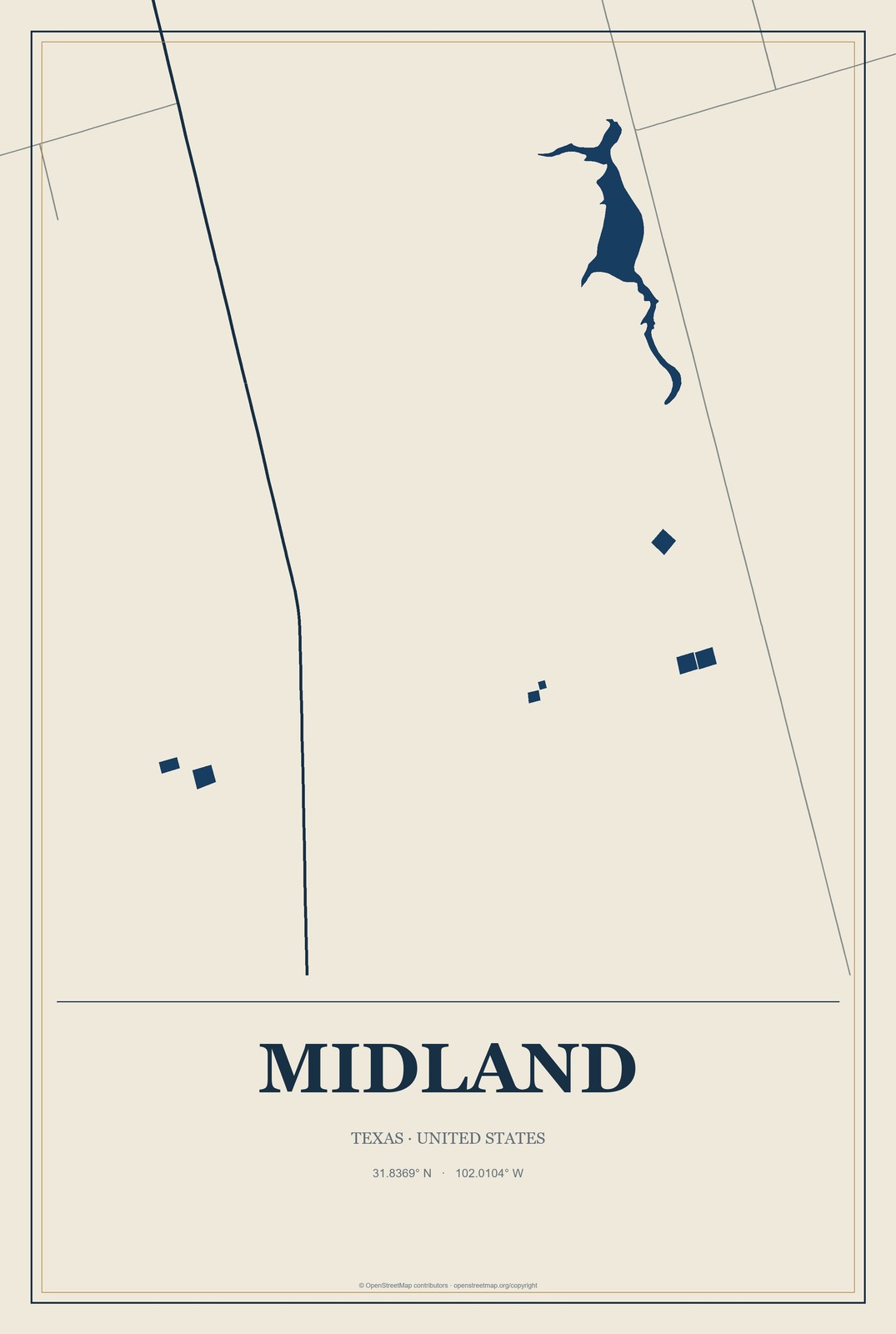 Midland, Texas City Map Aluminum Sign in Coastal Cutout style