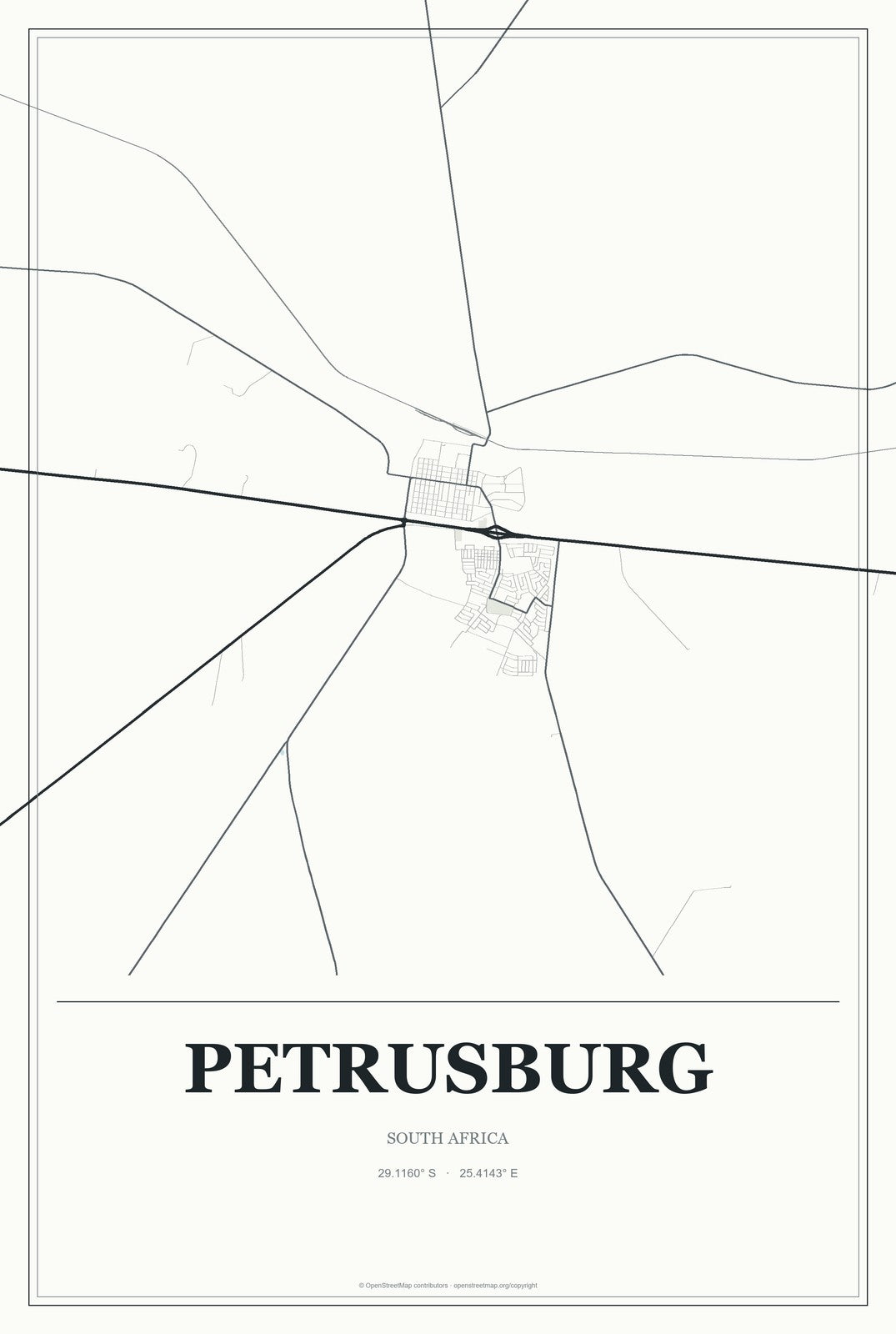 Petrusburg, South Africa City Map Aluminum Sign in Gallery Air style