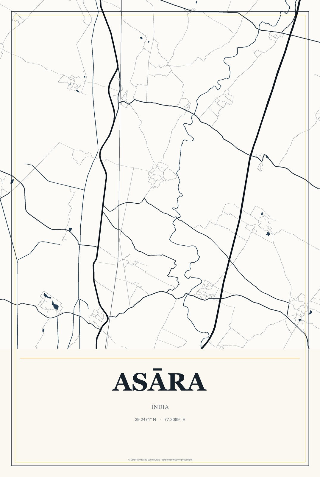 Asāra, India City Map Aluminum Sign in Citrine Modern style