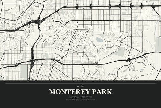 Monterey Park, California City Map Aluminum Sign in Museum Plaque style