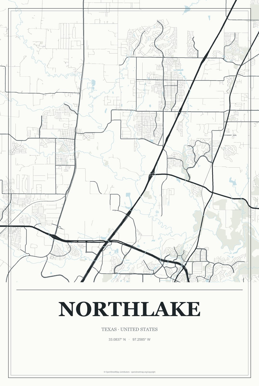 Northlake, Texas City Map Aluminum Sign in Gallery Air style