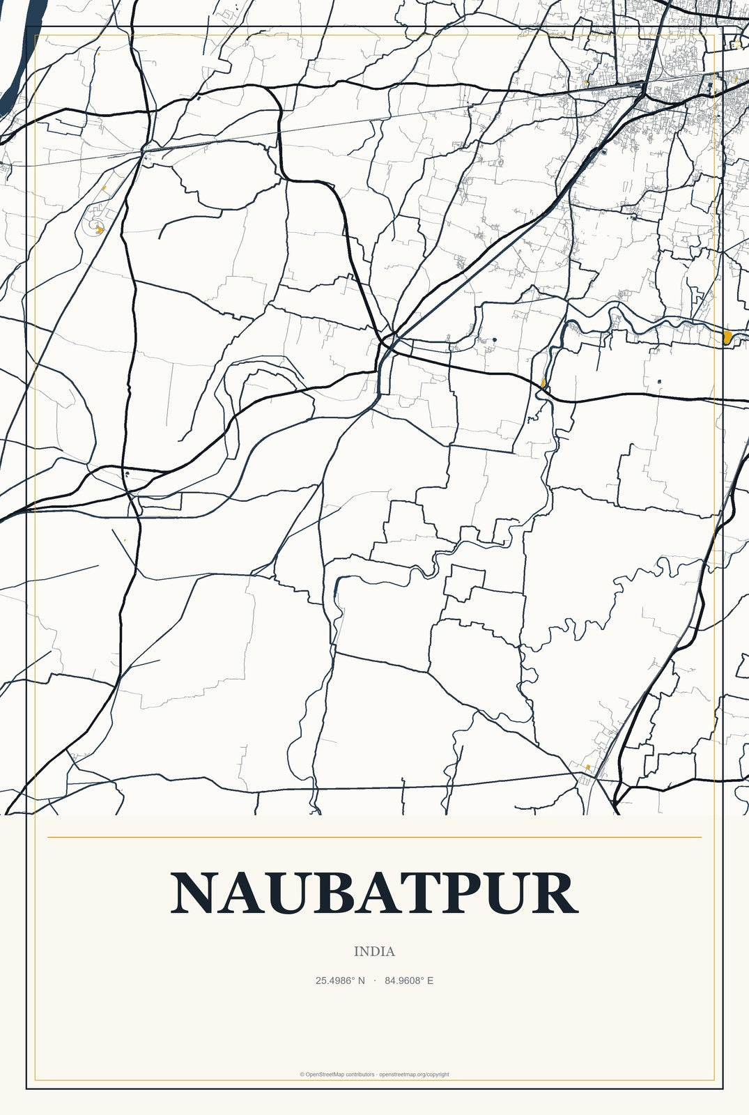 Naubatpur, India City Map Aluminum Sign in Citrine Modern style