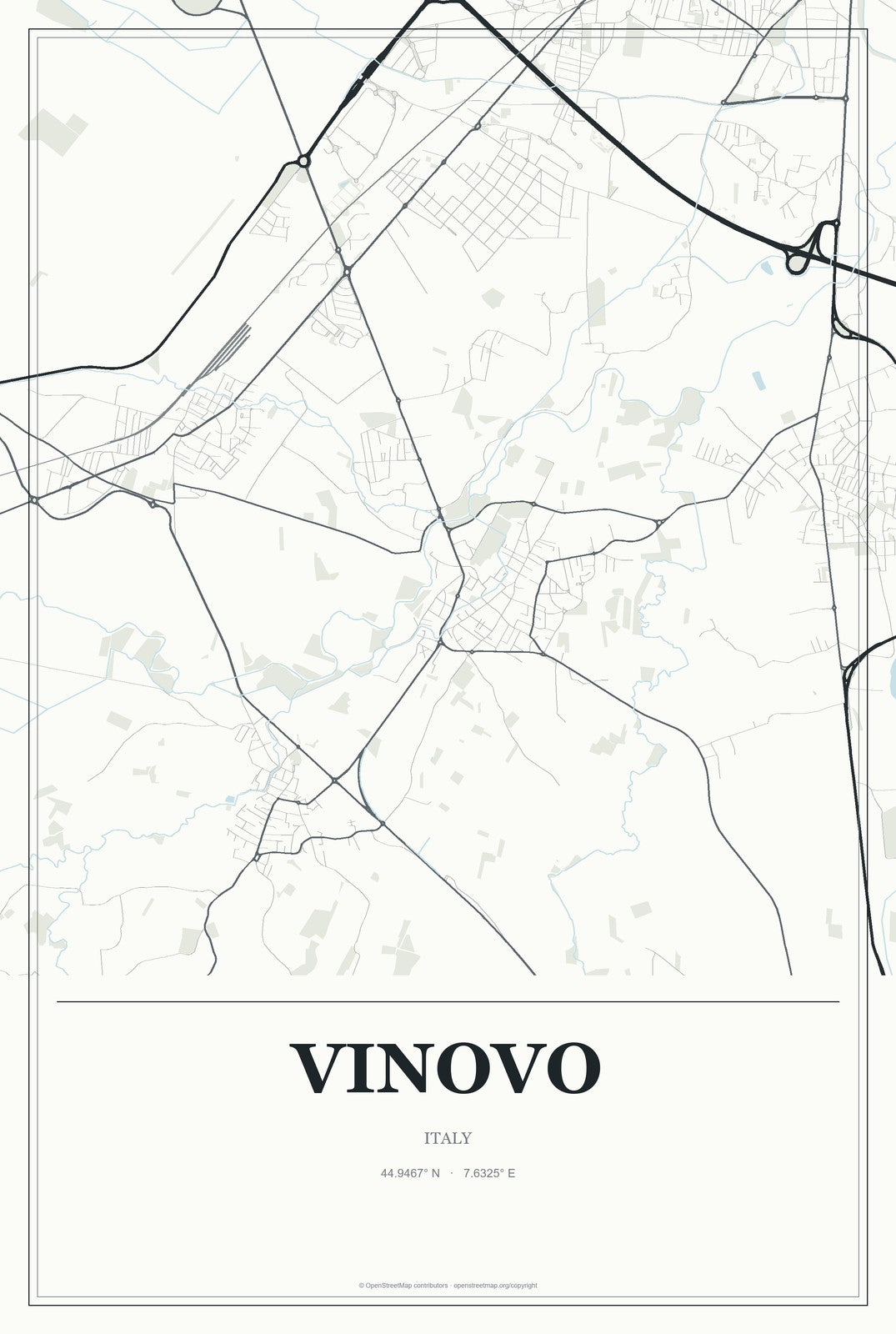 Vinovo, Italy City Map Aluminum Sign in Gallery Air style