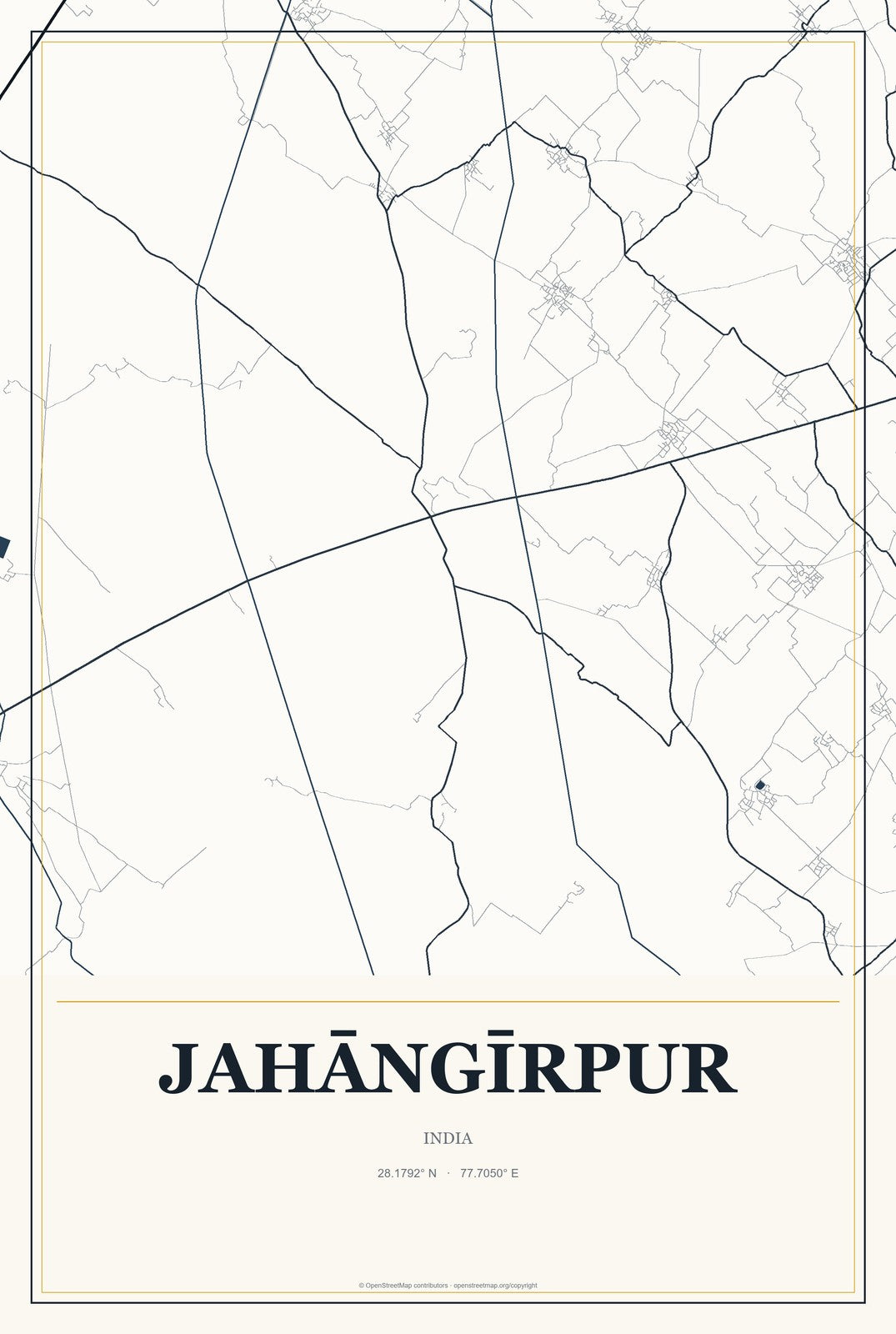 Jahāngīrpur, India City Map Aluminum Sign in Citrine Modern style