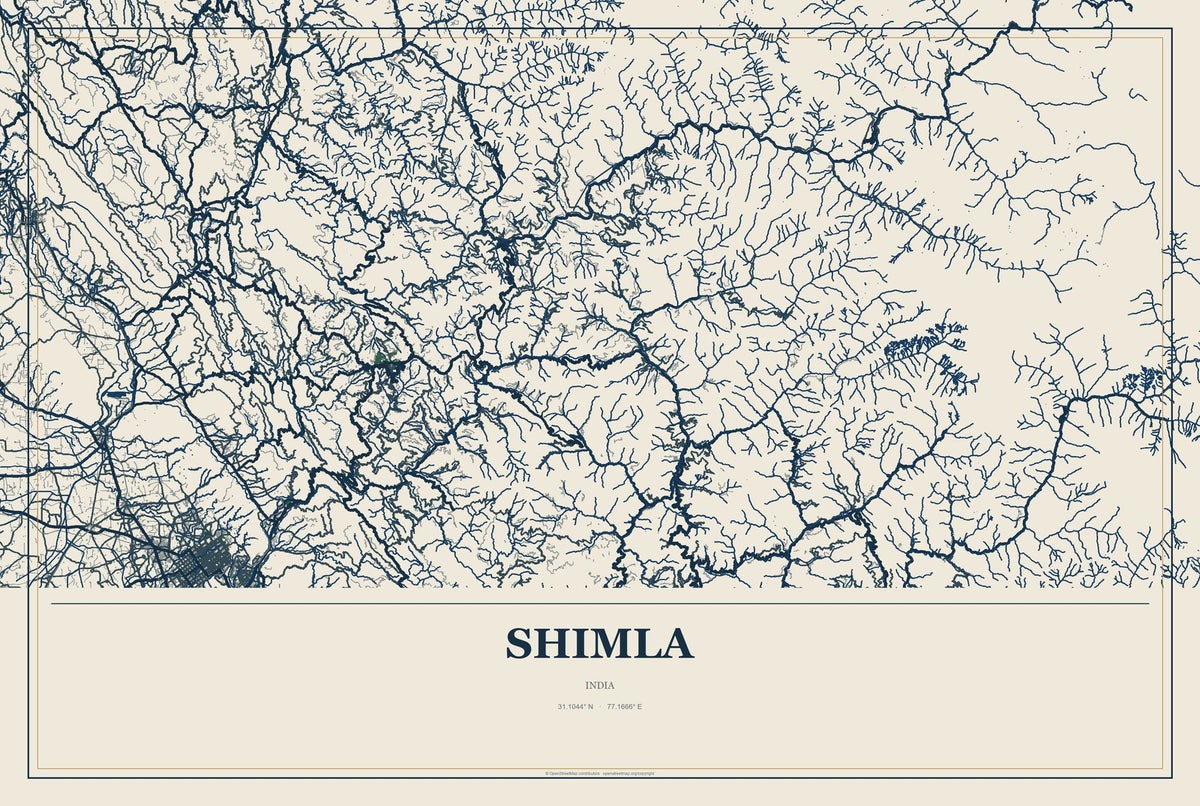 Shimla, India City Map Aluminum Sign in Coastal Cutout style