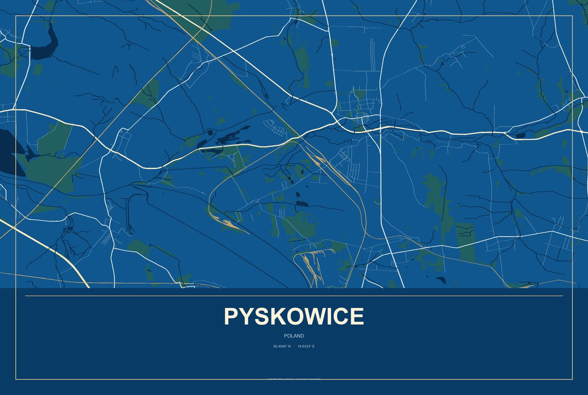 Pyskowice, Poland City Map Aluminum Sign in Harbor Cobalt style