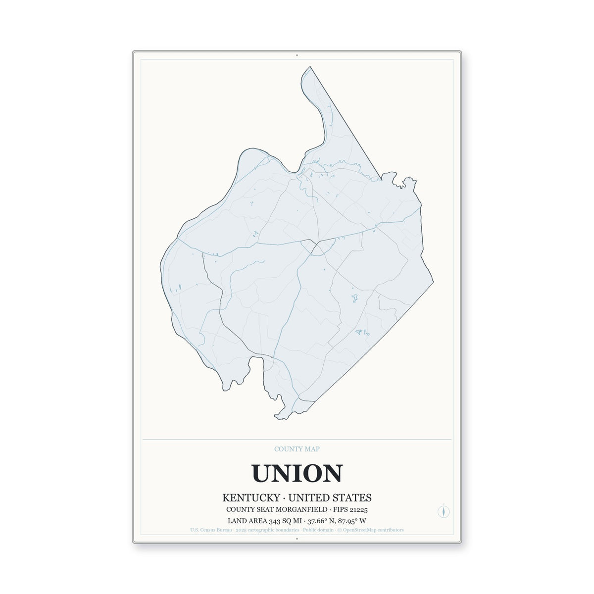 Union County, Kentucky Map Aluminum Sign in Gallery Air style