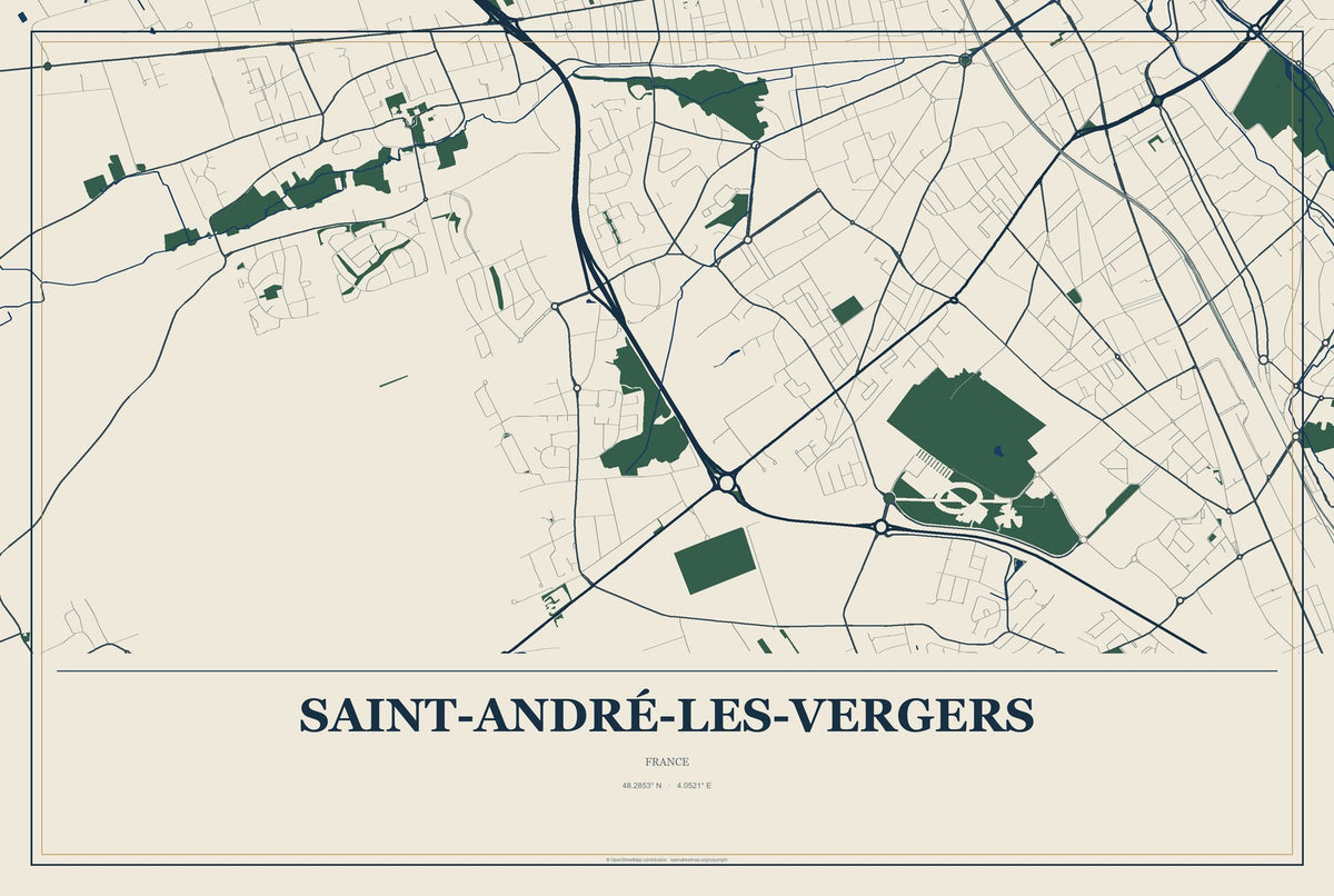 Saint-André-les-Vergers, France City Map Aluminum Sign in Coastal Cutout style