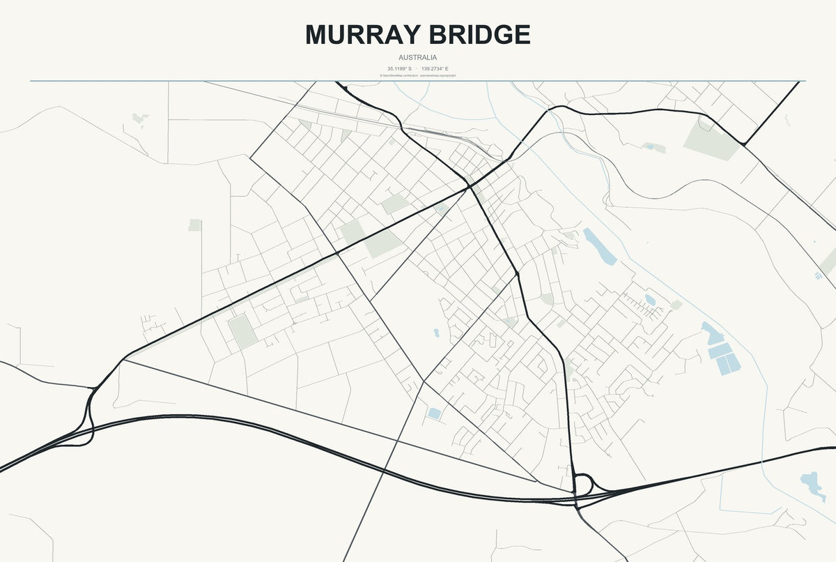 Murray Bridge, Australia City Map Aluminum Sign in Headline Atlas style