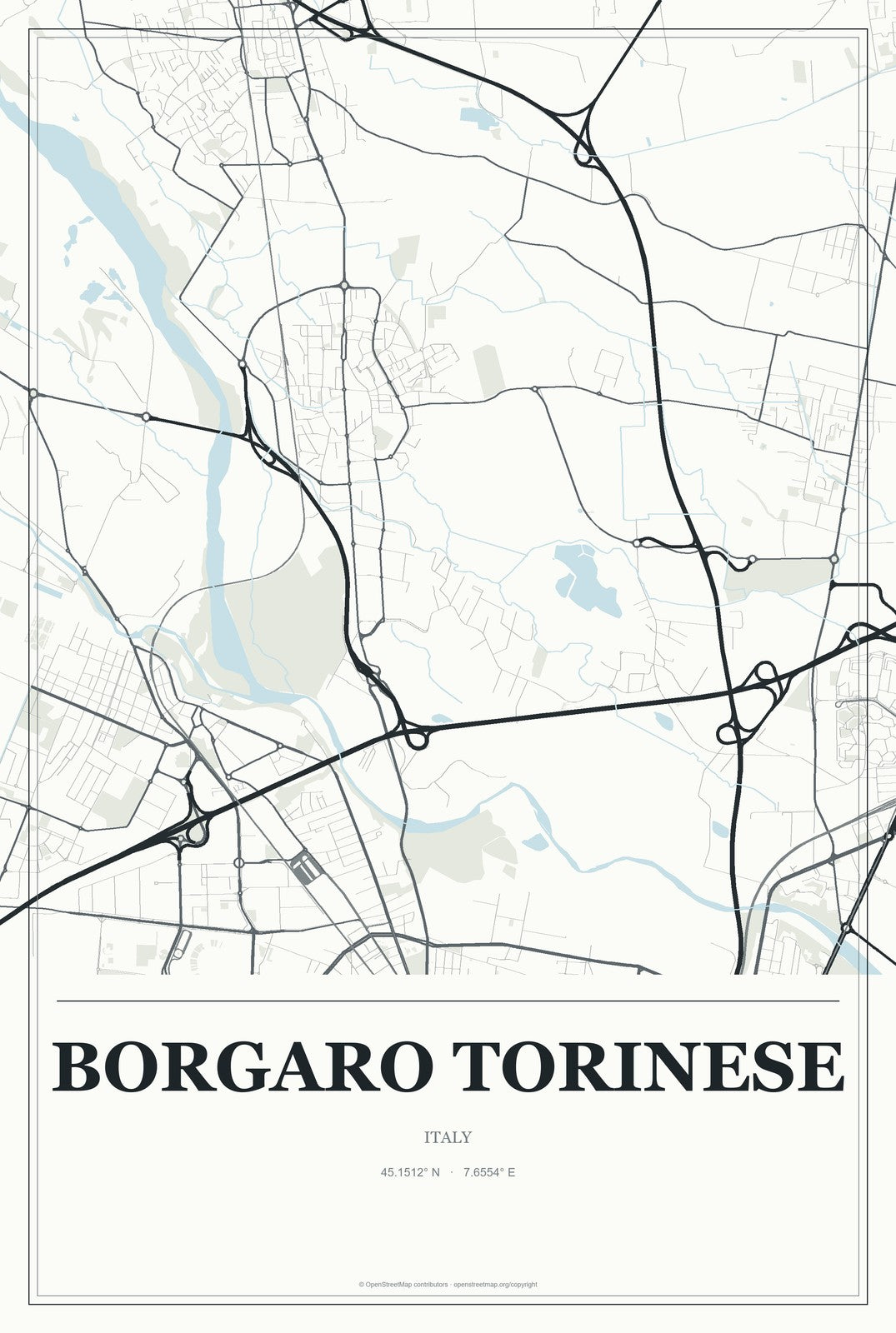 Borgaro Torinese, Italy City Map Aluminum Sign in Gallery Air style