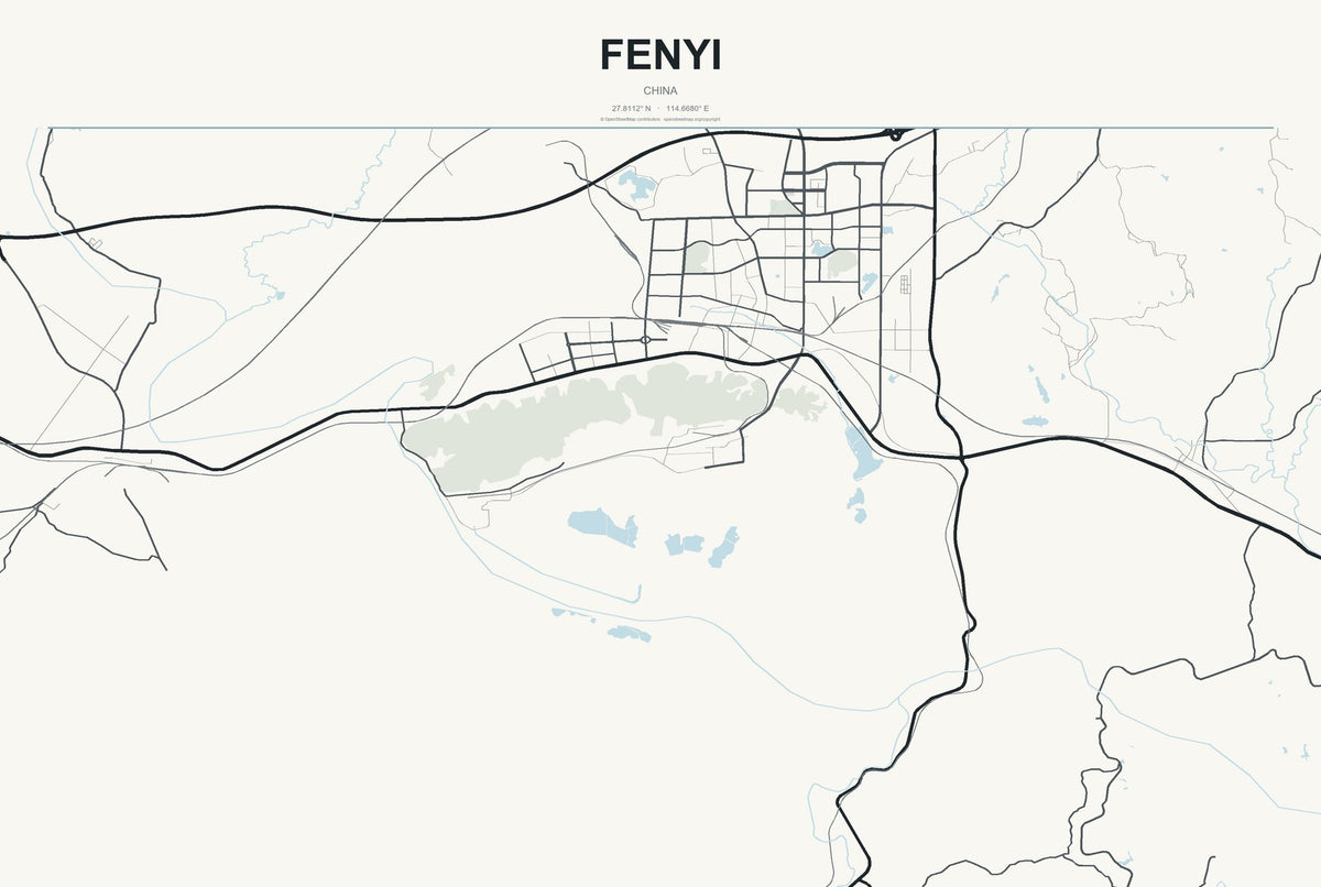 Fenyi, China City Map Aluminum Sign in Headline Atlas style