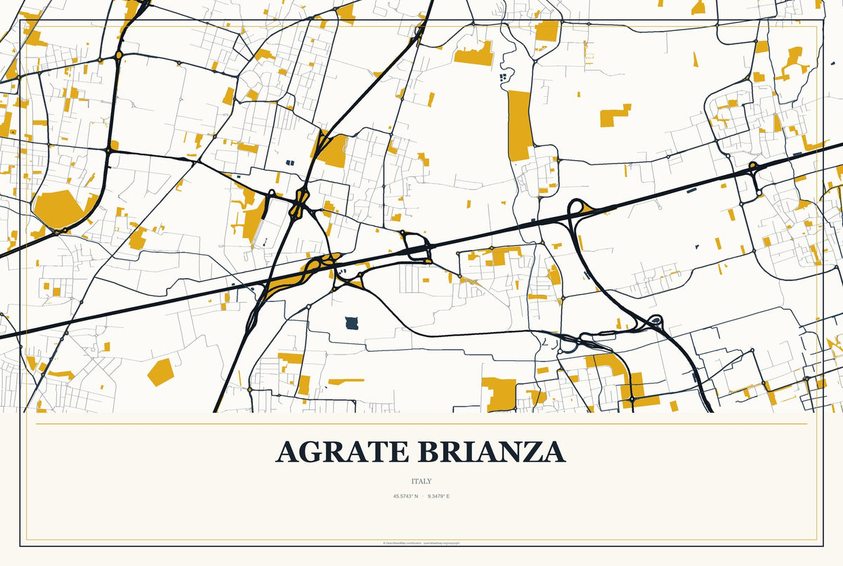 Agrate Brianza, Italy City Map Aluminum Sign in Citrine Modern style