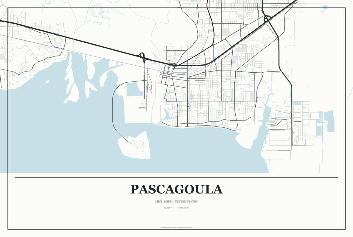 Pascagoula, Mississippi City Map Aluminum Sign in Gallery Air style