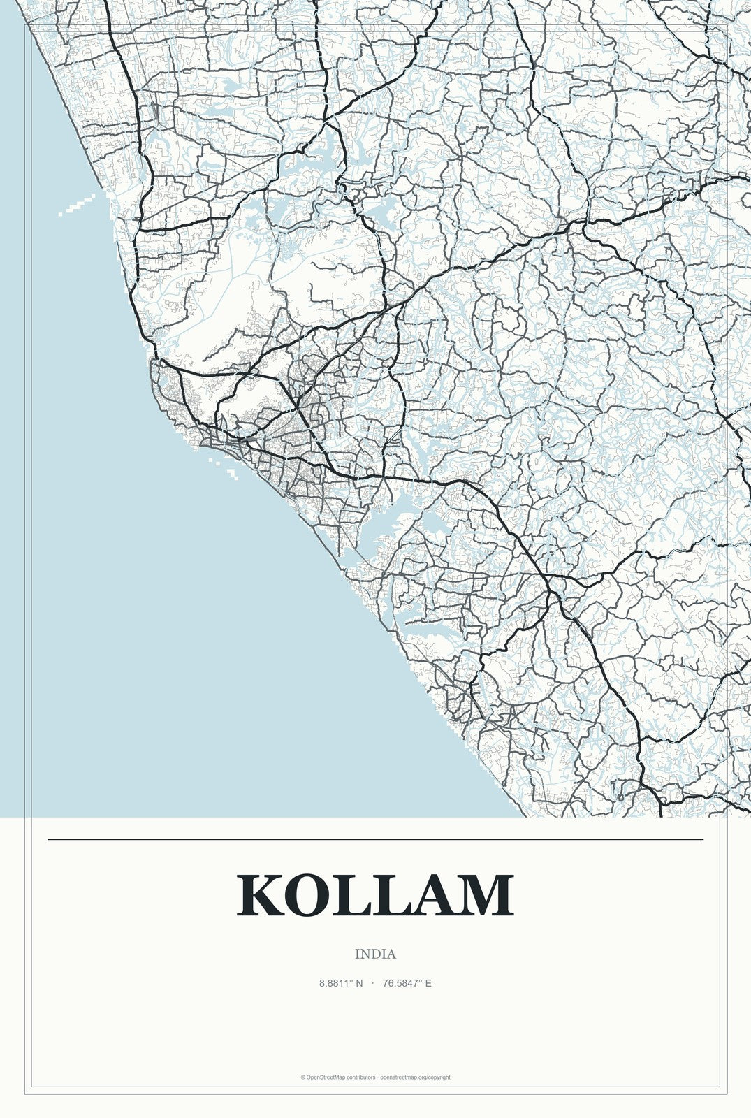 Kollam, India City Map Aluminum Sign in Gallery Air style