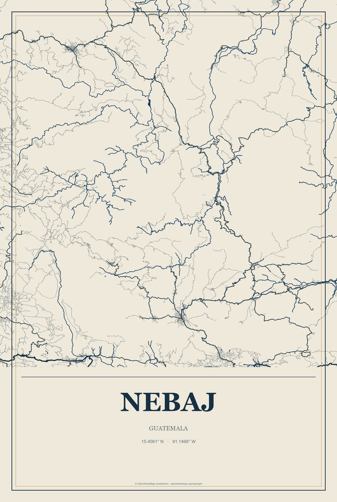 Nebaj, Guatemala City Map Aluminum Sign in Coastal Cutout style