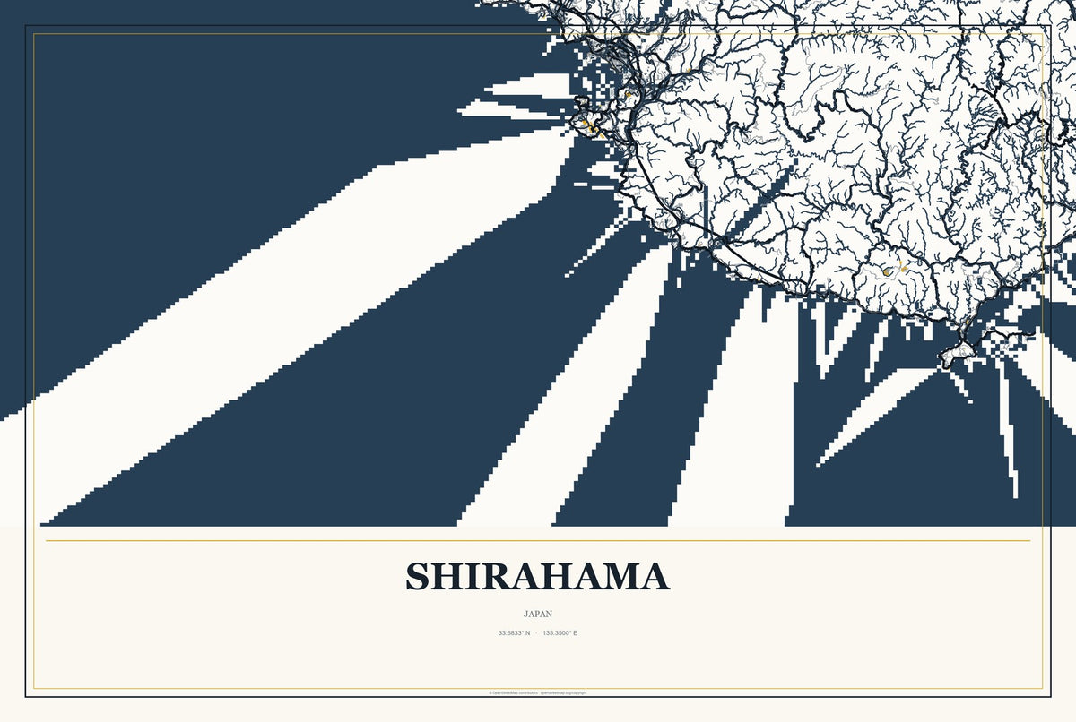 Shirahama, Japan City Map Aluminum Sign in Citrine Modern style