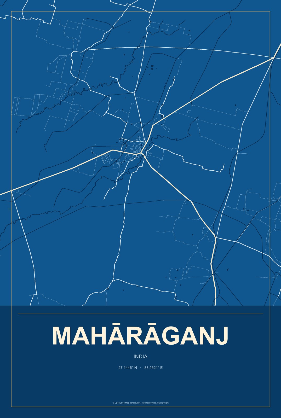 Mahārāganj, India City Map Aluminum Sign in Harbor Cobalt style