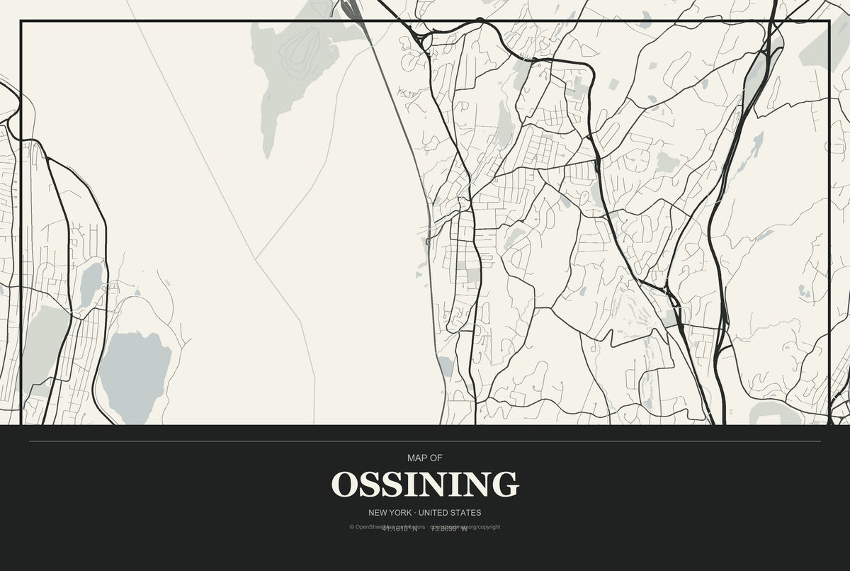 Ossining, New York City Map Aluminum Sign in Museum Plaque style