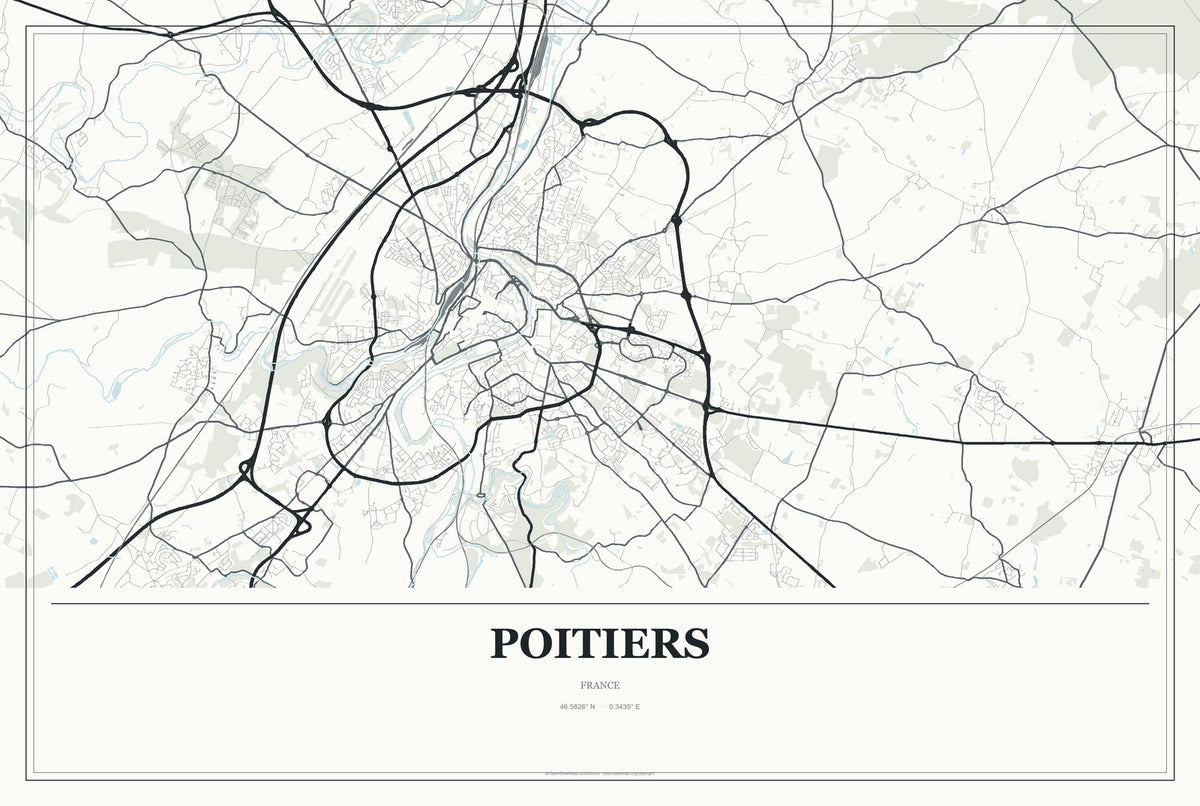 Poitiers, France City Map Aluminum Sign in Gallery Air style