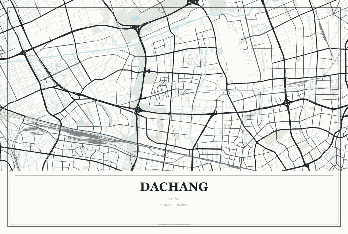 Dachang, Shanghai, China City Map Aluminum Sign in Gallery Air style