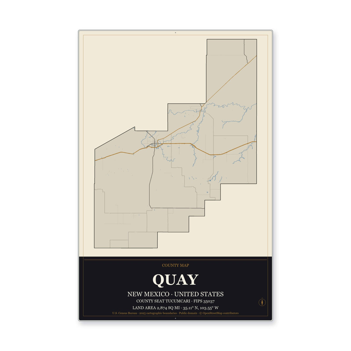 Quay County, New Mexico Map Aluminum Sign in Museum Plaque style