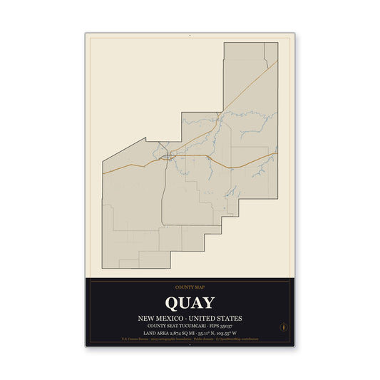 Quay County, New Mexico Map Aluminum Sign in Museum Plaque style