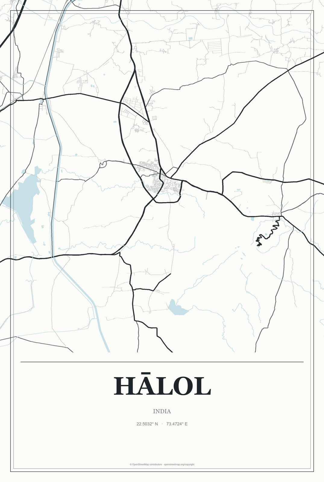 Hālol, India City Map Aluminum Sign in Gallery Air style