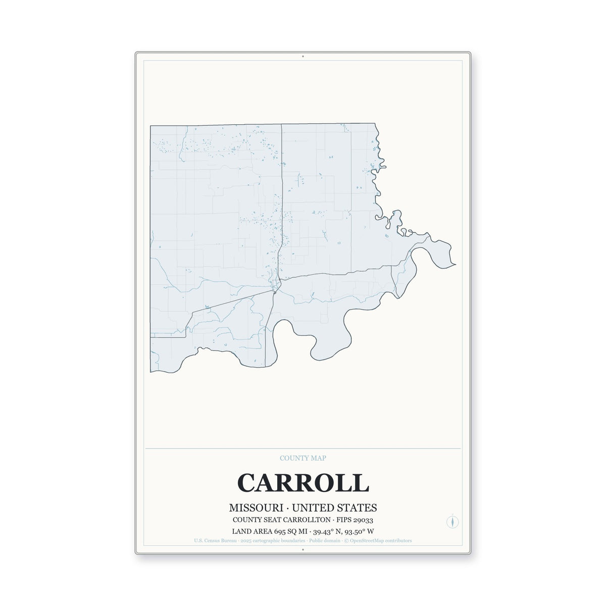 Carroll County, Missouri Map Aluminum Sign in Gallery Air style