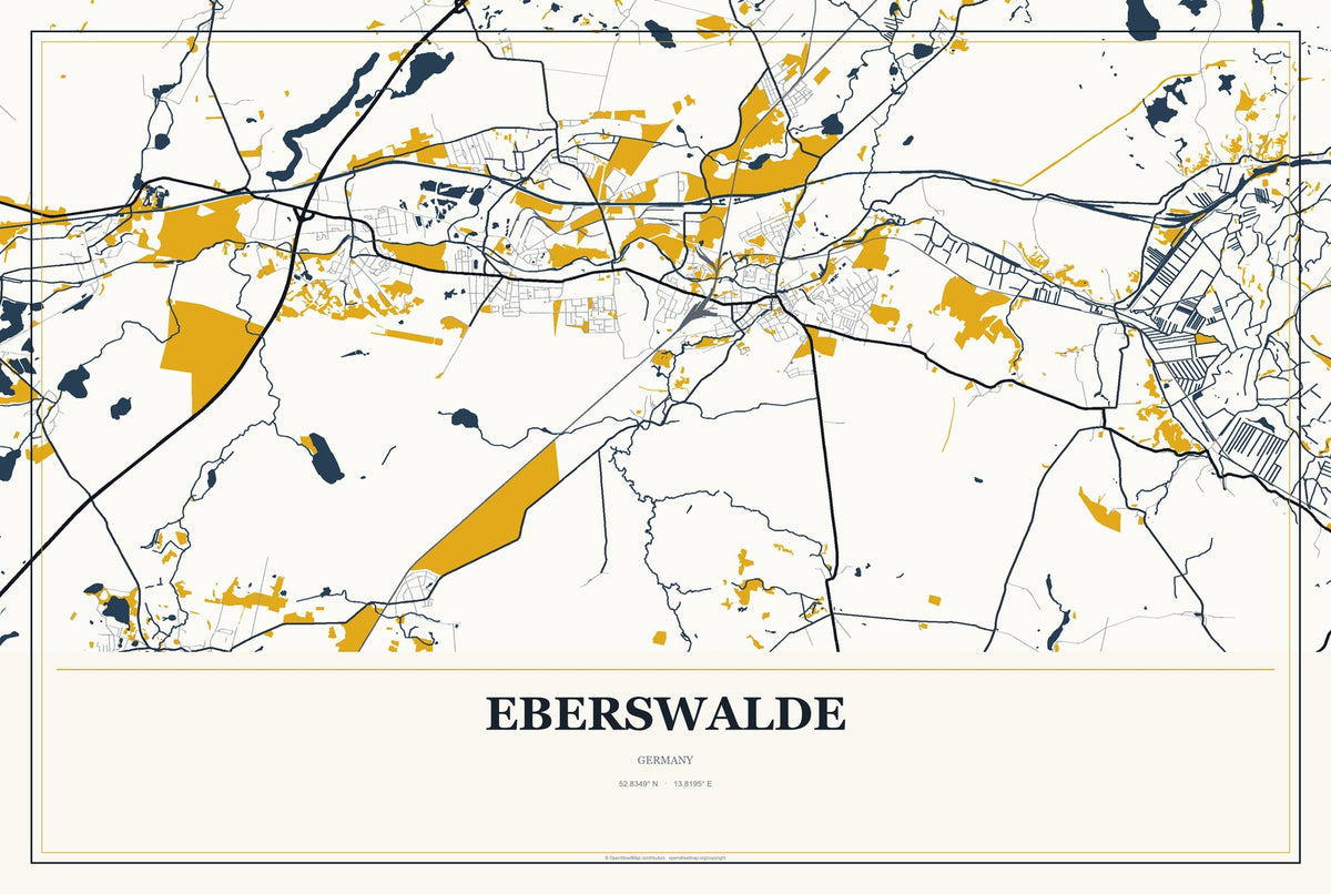 Eberswalde, Germany City Map Aluminum Sign in Citrine Modern style