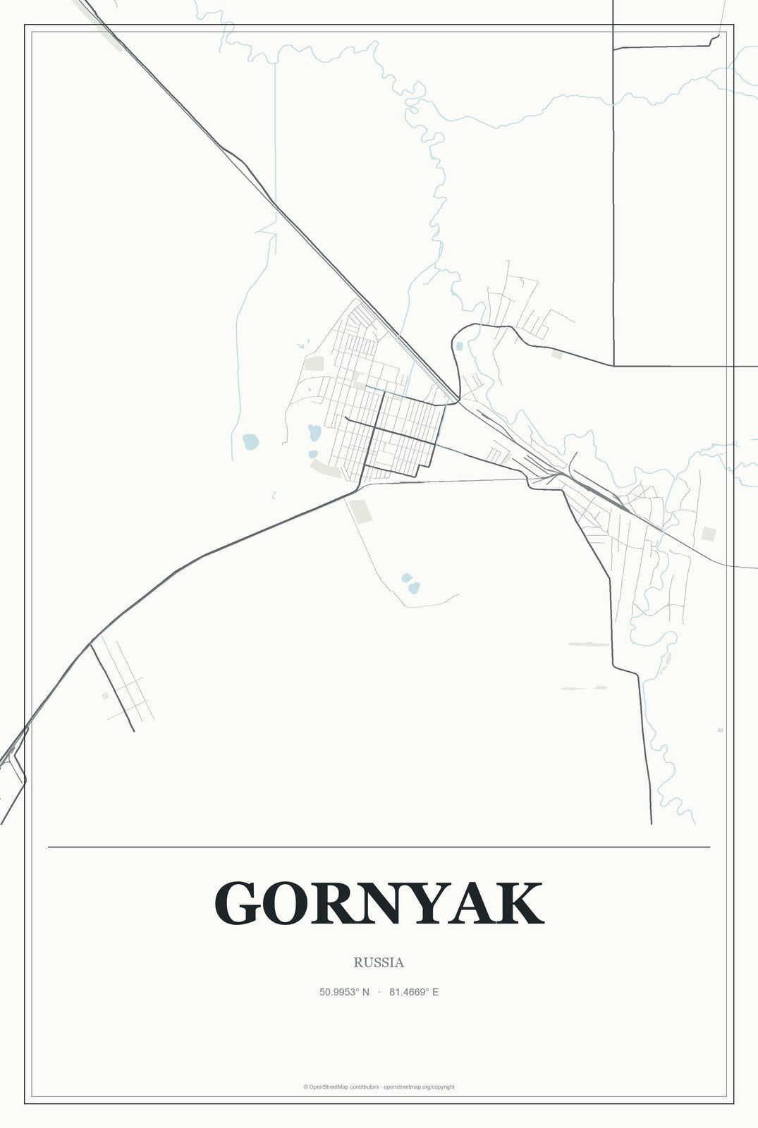 Gornyak, Russia City Map Aluminum Sign in Gallery Air style