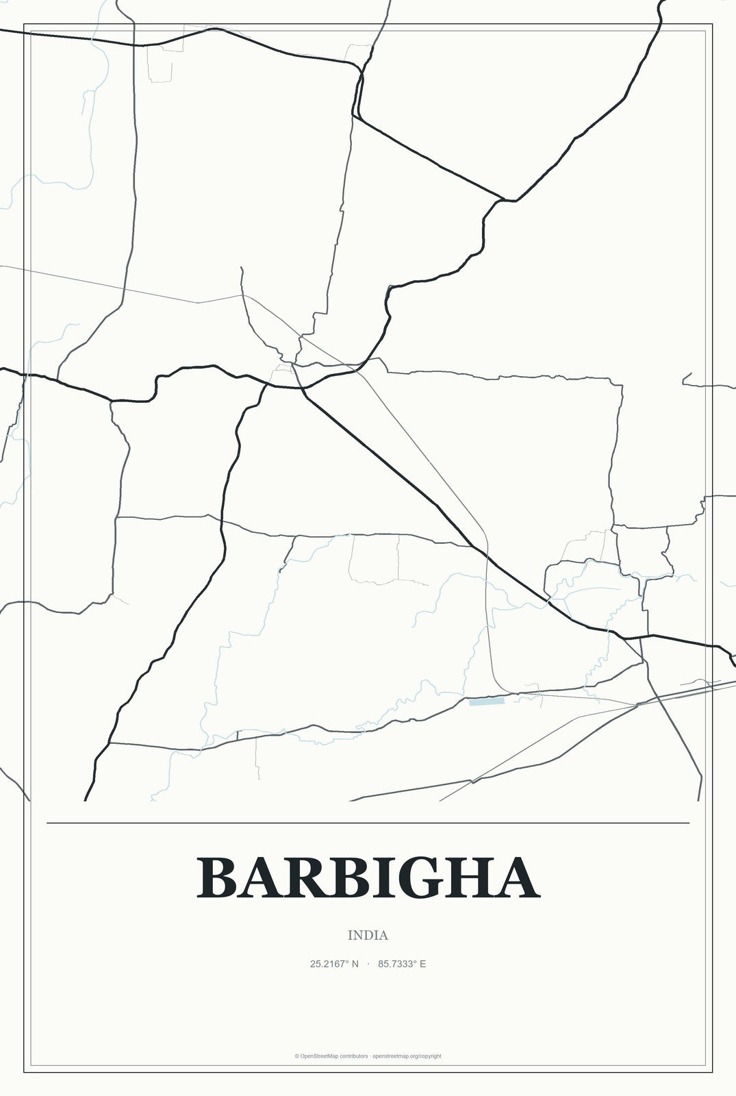 Barbigha, India City Map Aluminum Sign in Gallery Air style
