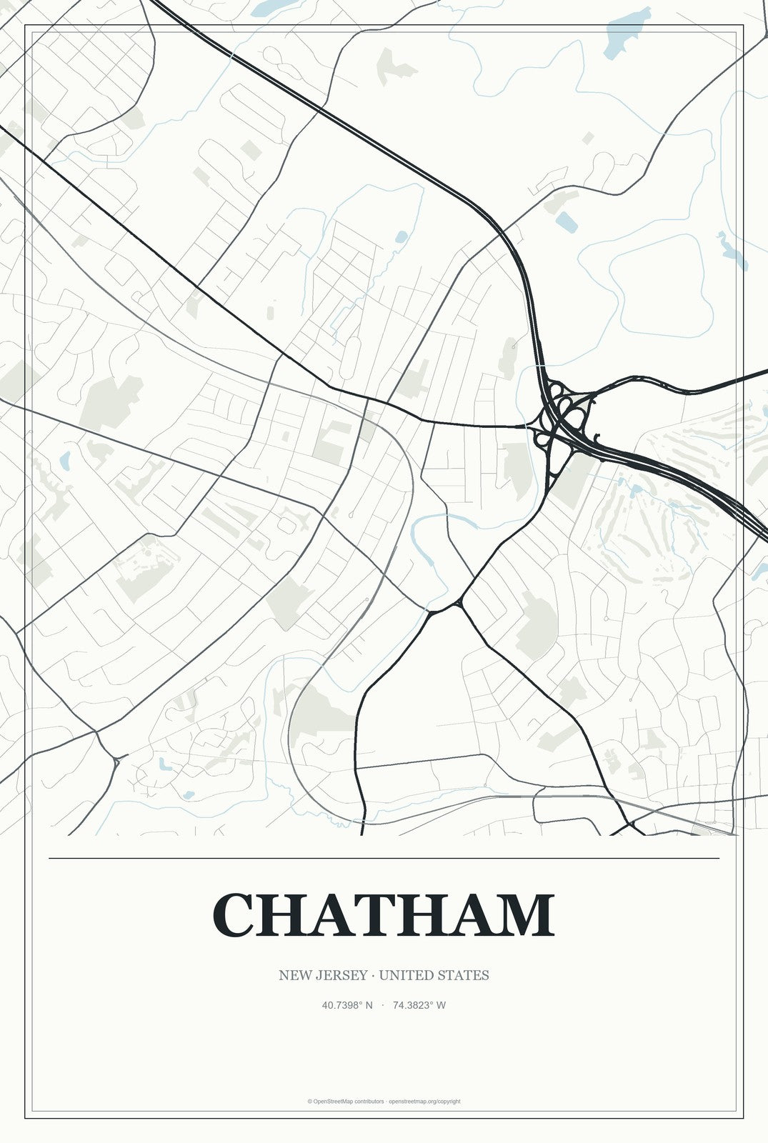 Chatham, New Jersey City Map Aluminum Sign in Gallery Air style