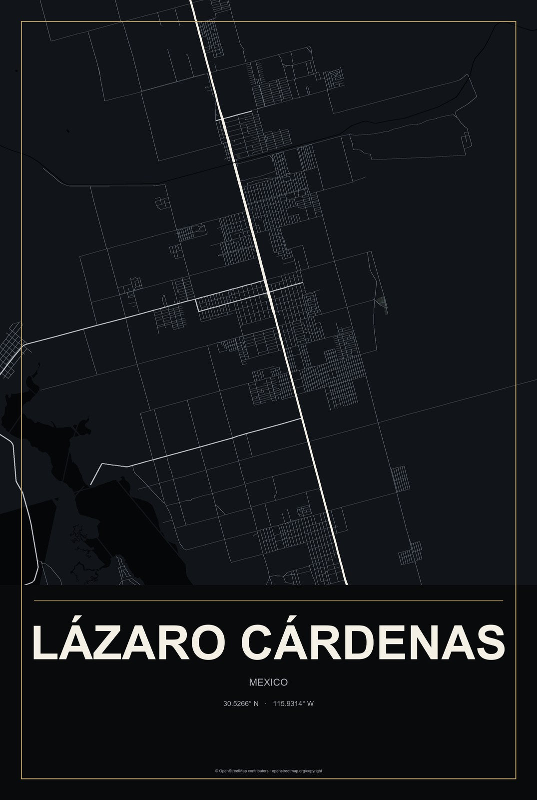 Lázaro Cárdenas, Mexico City Map Aluminum Sign in Metropolitan Noir style