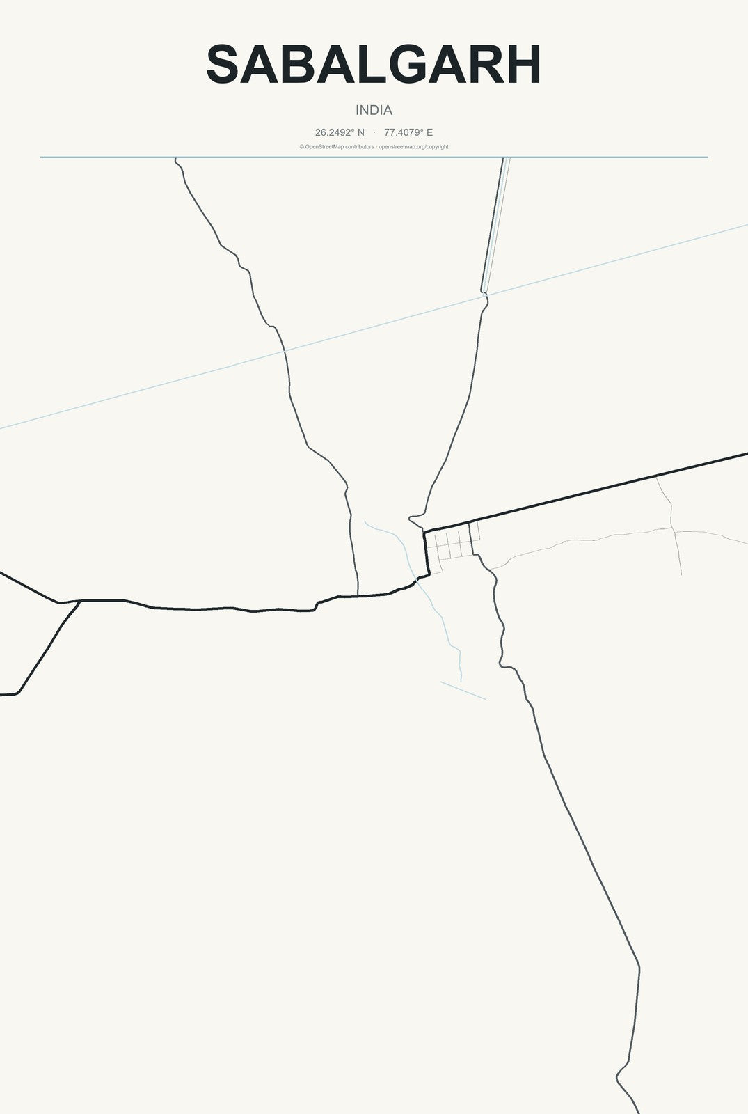 Sabalgarh, India City Map Aluminum Sign in Headline Atlas style