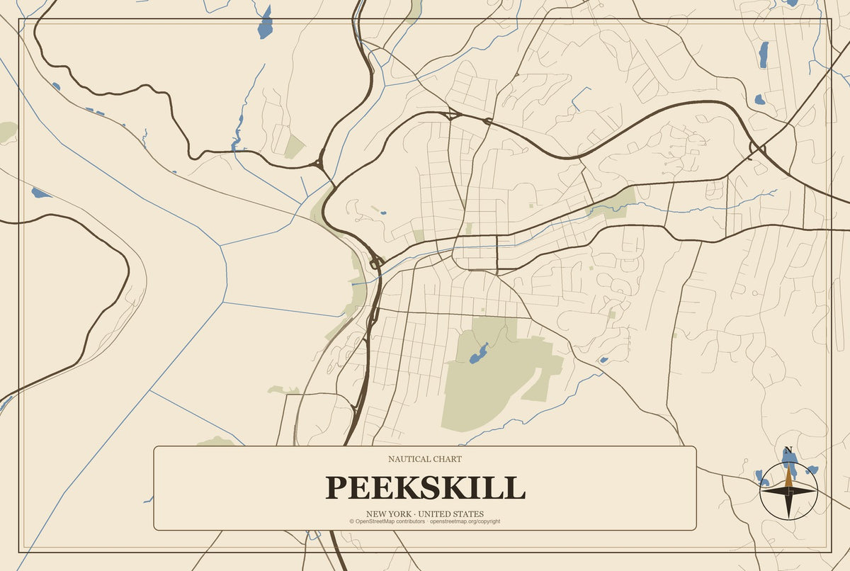 Peekskill, New York City Map Aluminum Sign in Heritage Nautical style