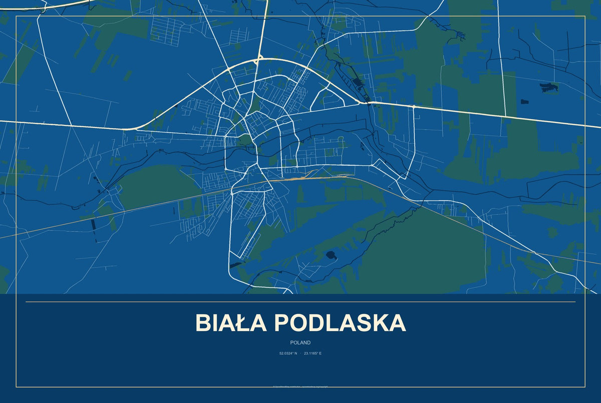 Biała Podlaska, Poland City Map Aluminum Sign in Harbor Cobalt style