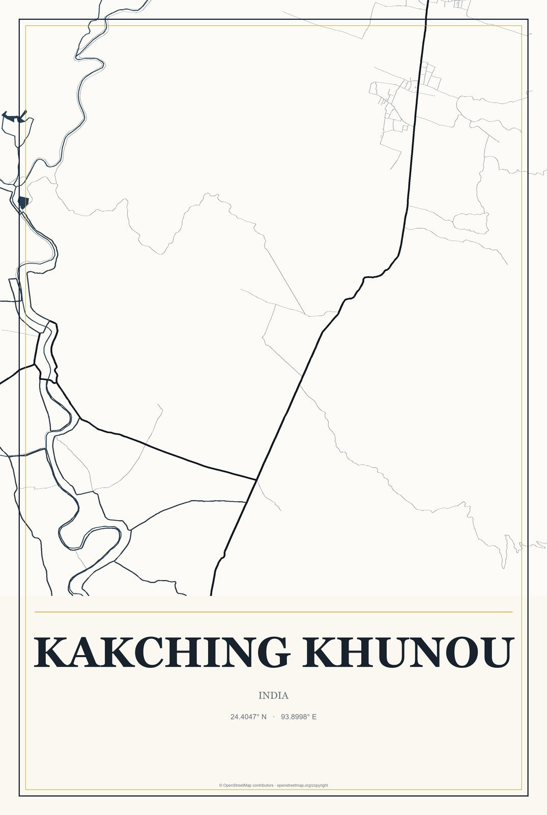 Kakching Khunou, India City Map Aluminum Sign in Citrine Modern style