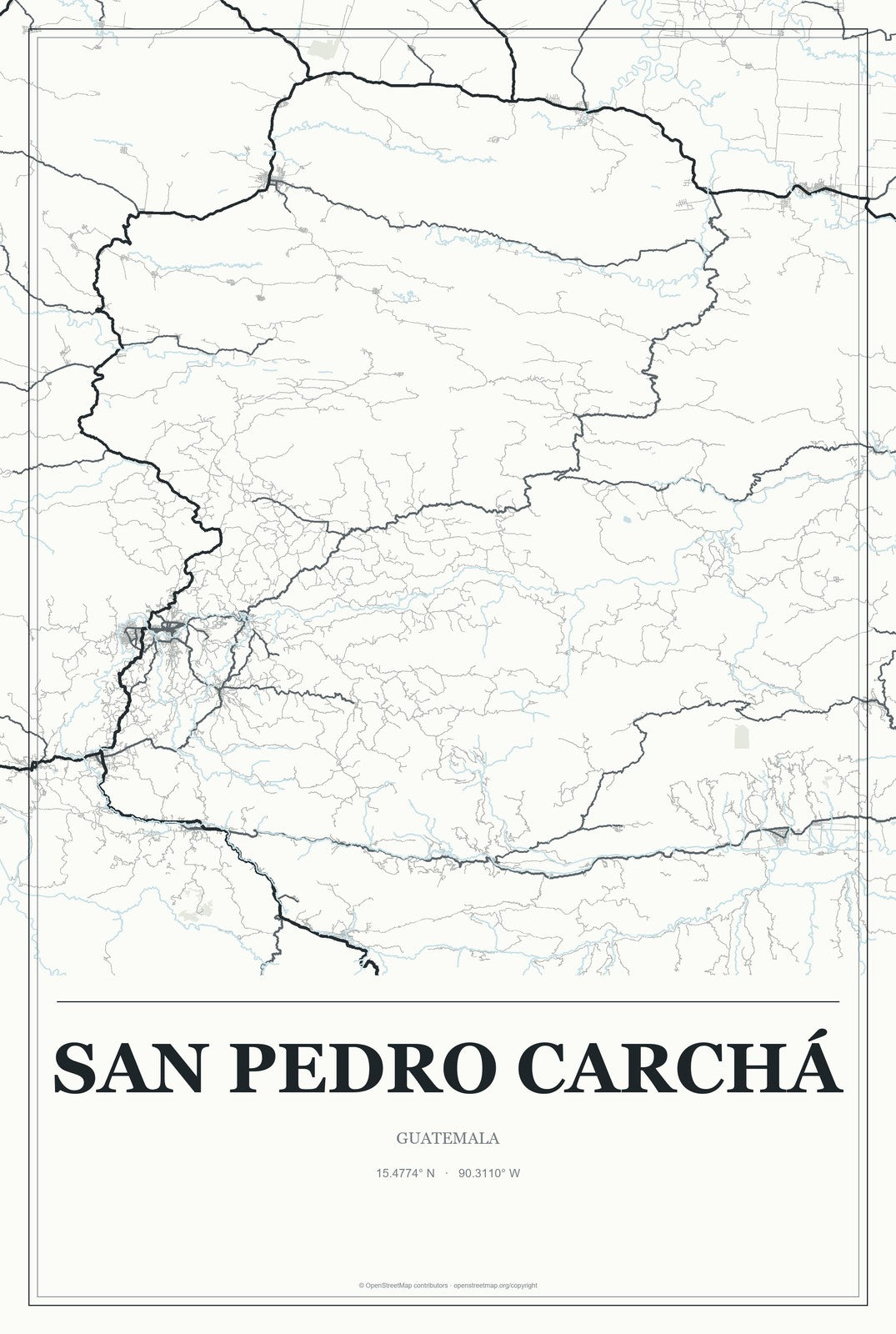 San Pedro Carchá, Guatemala City Map Aluminum Sign in Gallery Air style