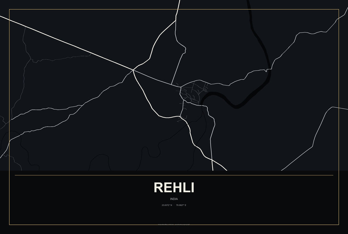 Rehli, India City Map Aluminum Sign in Metropolitan Noir style