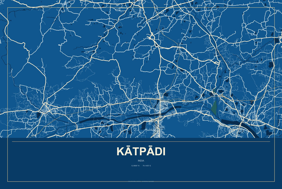 Kātpādi, India City Map Aluminum Sign in Harbor Cobalt style