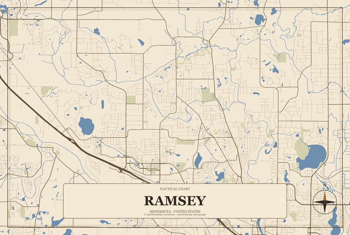 Ramsey, Minnesota City Map Aluminum Sign in Heritage Nautical style