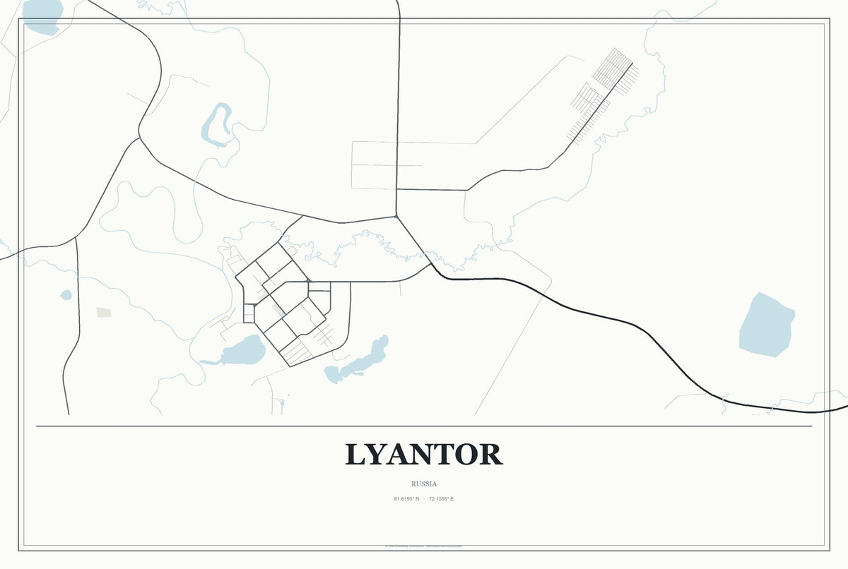 Lyantor, Russia City Map Aluminum Sign in Gallery Air style