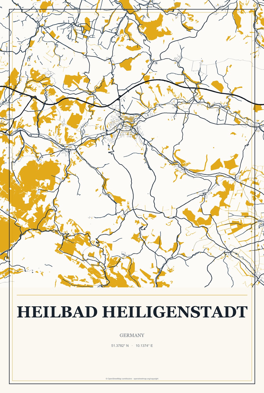 Heilbad Heiligenstadt, Germany City Map Aluminum Sign in Citrine Modern style