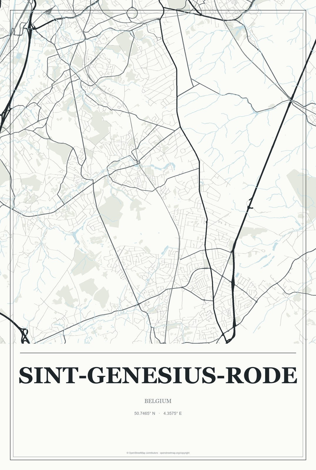 Sint-Genesius-Rode, Belgium City Map Aluminum Sign in Gallery Air style