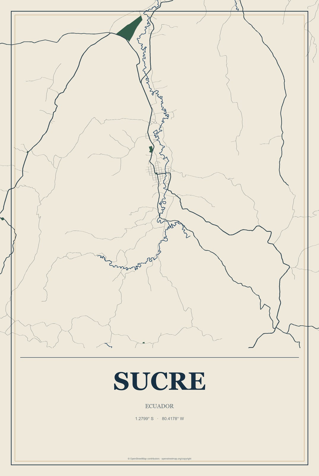 Sucre, Ecuador City Map Aluminum Sign in Coastal Cutout style