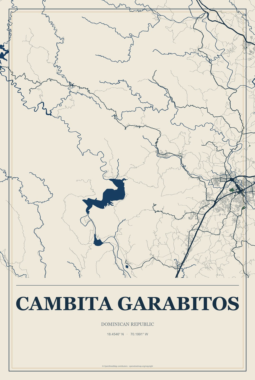 Cambita Garabitos, Dominican Republic City Map Aluminum Sign in Coastal Cutout style