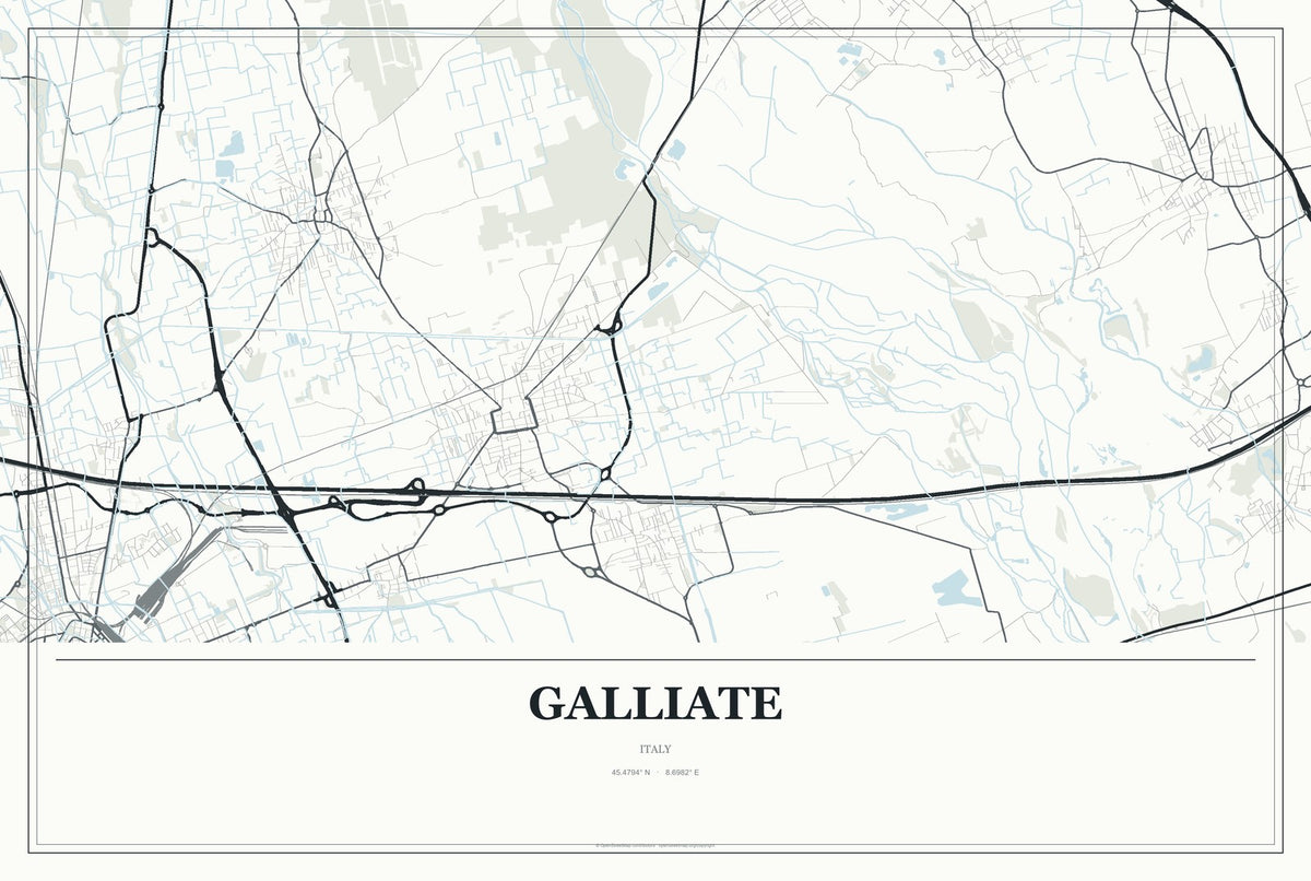 Galliate, Italy City Map Aluminum Sign in Gallery Air style